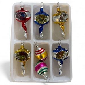 Vintage Mercury Glass Reflector Christmas Ornament Set - Red, Gold, Blue